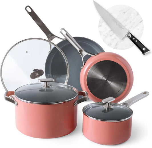 Nonstick Cookware Set (10pc) and Chef Knife (Stainless Steel